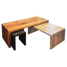 a wooden table with two benches on it and one bench underneath the table is made out of wood