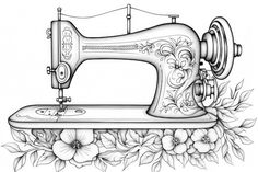 an old sewing machine with flowers on it