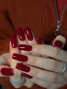 Multicolor  Collar   Colorblock,Plants Color Nails Embellished   Nail,Hand & Foot Care Long Red Nails, Wine Nails, Pointed Nails, Pretty Gel Nails, Classy Nails, Color Rojo, Nails Inspo, False Nails, Trendy Nails