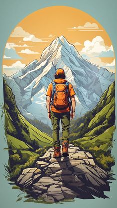 a man with a backpack is walking on a path to the mountain top in front of him