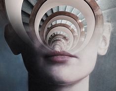 a woman's head with multiple spirals coming out of it