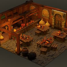 Wizard Workshop, Tavern Ideas, Sketchup House, Fantasy Tavern, Blender Model, Tavern Scene, Castle Rooms, Medieval Market