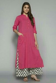 Indian Tunics For Women, Tunics For Women, Cotton Kurti Designs, Dress Design Patterns, Tunic Pattern, Pink Solid