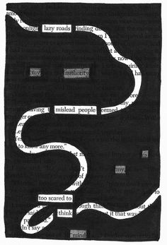 a black and white photo with words written in it that are shaped like a snake