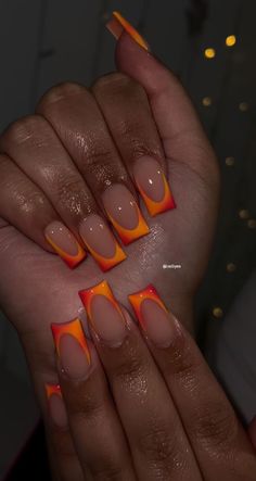 Orange Nails Ideas Fall, Orange Short Nails, Nails For College, College Nails, Orange Acrylic Nails, Orange Nail Designs