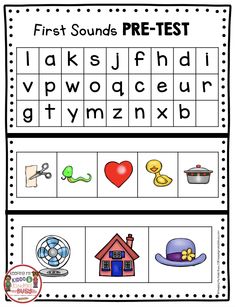 the first sound pre - test worksheet for preschool to practice spelling and writing