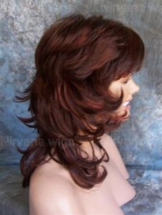 Angie Wig - Nirvana. Modern Shag 33H130 Red Mix in Shag With Long Layers, 80s Shag Haircut, Non Binary Haircuts, Modern Shag, Haircuts For Medium Hair, Shag Haircut