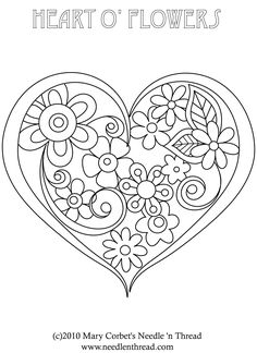 a heart with flowers and leaves on it is outlined in the shape of a flower