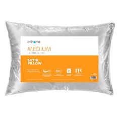 the medium satin pillow is made from white plastic and has an orange print on it