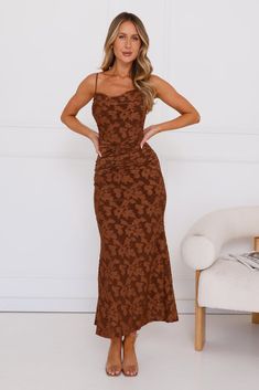 Length from bust to hem of size S: 118cm. Chest: 34cm, Waist: 32cm, across front only of size S. Maxi dress. Lined. Model is a standard XS and is wearing size XS. True to size. Stretch. Textured fabric. Gathered bodice. Elastic cord straps. Zipper. Cold hand wash only. Print placement may vary. Polyester/Spandex. Lovely, we've got a gorgeous style, just for you! The Whispering Love Maxi Dress features a textured fabric, a gathered bodice and elastic cord straps. Style with heels and curls for a Dresses Brown, Gathered Bodice, Gorgeous Style, Cold Hands, Print Placement, Textured Fabric, Midi Dresses, Polyester Spandex, Bodice