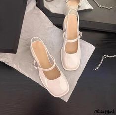 Olivia Mark - Chic Fashion Sandals with Square Toe, Chunky Heel, and Ankle Strap Style Mary Jane Shoes, Straw Shoes, Navy Blue Pumps, Thick Heel Shoes, Blue Pumps, Thick Heel, Mary Jane Heels, Fashion Elegant, Jane Shoes