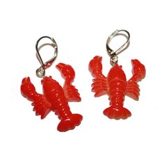 "Red Lobster Earrings They measure 1.35\" long Hooks are sterling plated, extra secure and work with gauges" Novelty Red Pierced Earrings, Red Novelty Drop Earrings, Lobster Crafts, Lobster Earrings, Lobster Party, Punk 90s, Rock Lobster, Ocean Earrings, Pear Earrings