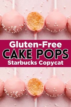 cake pops with white sprinkles and pink frosting on top, in the middle