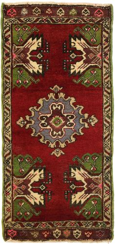 51470 Vintage Turkish Yastik Rug, 01'08 x 03'06. This hand-knotted wool vintage Turkish Yastik rug is a stunning representation of Anatolian weaving artistry, blending rich colors and symbolic motifs that capture the eye and imagination. The rug’s vibrant crimson field provides a bold background for the striking central medallion, a symmetrical floral pattern with intricate curvilinear elements and serrated edges. This medallion, with its harmonious blend of violet-blue, olive green, maroon and Turkish Rug Pattern, Bold Background, Turkish Carpet, Rugs And Carpet, Rug Material, Rich Colors, Rug Pattern, Repeating Patterns, Rug Design