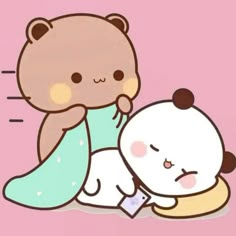 a cartoon bear hugging a teddy bear on the ground