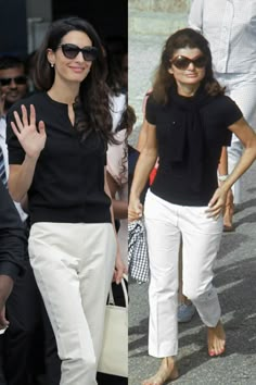 The Off-Duty Uniform: Classic looks form Jackie and Amal Mode Ab 50, Fest Outfits, Black Shirts, Amal Clooney, George Clooney, Fashion Over 50, Mode Vintage