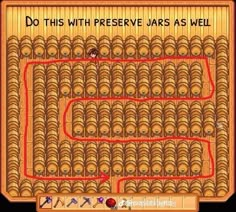 an old computer game with lots of barrels on the screen and words that read do this with preserve jars as well