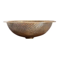 a large metal bowl with holes in the center on a white background, there is no image here to provide a caption for