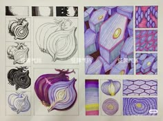 an image of some art work with different shapes and colors on it's paper