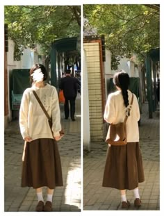 Japanese Cozy Outfits, Japanese Style Dress Casual, Earth Tone Skirt Outfit, Japanese Outfits Ideas, Outfit Ideas Japanese Style, Brown Maxi Skirt Outfit, Soft Tomboy, Japanese Ootd, Rok Outfit