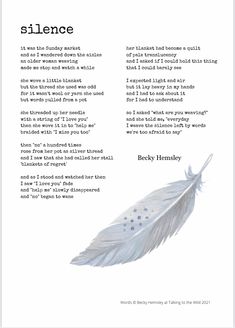 a poem with an image of a bird's feather and the words silentce