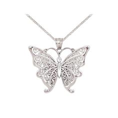 Filigree Silver Butterfly Necklace, Made in the USA Classic Pendant Necklace With Filigree, Ornate White Gold Necklace With Intricate Design, White Gold Filigree Round Pendant Jewelry, White Ornate Filigree Necklace, Ornate White Filigree Necklace, Classic Filigree Round Pendant Jewelry, White Filigree Round Pendant Necklace, White Filigree Round Pendant Jewelry, Ornate Pendant Necklaces