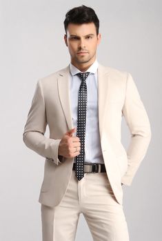 Trendy Mens Suits, Terno Slim Fit, Suit Beige, Costume Beige, Suits Men Slim, Suits Groom, Terno Slim, Prom For Guys, Cream Suit