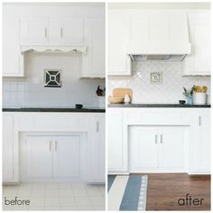 before and after photos of white kitchen cabinets