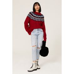 Red and blue knit (100% Merino Wool). Sweater. Crew neck. Long sleeves. Pull-on. 20.5" from shoulder to hemline. Imported. Trend Report, Rent The Runway, Fair Isle Sweater, Merino Wool Sweater, Blue Print, Wool Sweater, Red Sweaters, Fair Isle, Rag & Bone