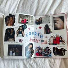 an open book with pictures and words on the pages that say, fourth of july