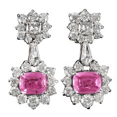 Pink Sapphire and Diamond Earrings Pink Diamond Jewelry, Pink Bling, Sparkly Earrings, Diamond Star