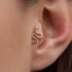 a close up of a person's ear with a snake on it