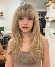 55 Best Layered Hair with Bangs for 2023 Long Hair Half Up Half Down With Bangs, Butterfly Haircut With Full Bangs, Midi Length Hairstyles, Long Choppy Layers With Bangs, Mid Length Hair With Fringe Bangs, Hair With Wispy Bangs, Bang Inspo, 2024 Haircut, Haircut 2024