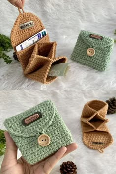 CROCHET WALLET : How to Crochet a Tri-Fold Wallet for Coins and Cards | Trifold Wallet - Card holder Crocheted Purses, Crocheted Afghans, Pola Macrame, Crochet Wallet, Handbags Patterns, Sensory Blanket, Crochet Stitches For Blankets, Mode Crochet, Yarn Craft