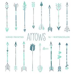 the arrows are drawn in watercolor and have different shapes, sizes, and colors