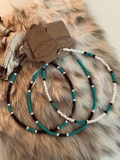 "Hand Crafted Western Beaded Choker, Beaded Anklet, & Beaded Bracelet ⚡︎ Lightweight Necklace  ⚡︎︎ 7 strand wire ⚡︎ Metal Color: Silver  ⚡︎ 16\" Lobster Clasp with adjustable length to 14\" (choker) ⚡︎︎ Choker, Anklet, & Bracelet" Cowboy Jewelry, Simple Beaded Necklaces, Western Bracelets, Cowgirl Accessories, Country Jewelry, Beaded Anklet