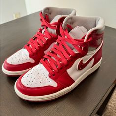 - Women’s Air Jordan - Worn Once - No Box - Willing To Negotiate Price - Women’s Size 7 Quince Shoes Sneakers, Red Quince Theme, Nike Red Sneakers, Quince Shoes, Red Quince, Womens Air Jordans, Red And Purple, Red Sneakers, Red Design