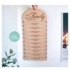 a wooden family sign hanging on the wall