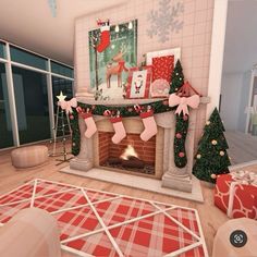 Bloxburg Christmas House Living Room, Cute Christmas Bloxburg Houses, Cozy Christmas Bloxburg House, Blocksburg Christmas House, Bloxburg Christmas Decorating Ideas, Bloxburg Christmas House Decor, Christmas Bloxburg Decor, Christmas Bloxburg Interior, Bloxburg Christmas House Colors