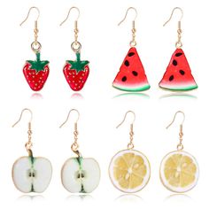 PRICES MAY VARY. Title: D.Rosse 4 Pairs Creative Assorted Cute Fruits earring Cherry Strawberry Watermelon Dangle Drop Earrings Set for Women Girls. Product Type: Departments > Women > Jewelry > Earrings > Drop & Dangle Cherry Strawberry, Fruit Earrings, Teardrop Dangle Earrings, Cute Fruit, Hanging Earrings, Gold Earrings Dangle, Feather Earrings, Earrings Collection, Heart Patterns