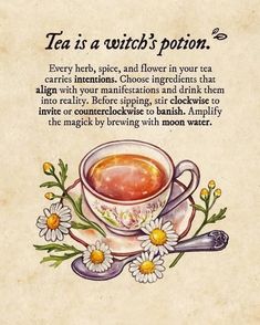 Witchy Tea Blends, Tea Magick Witchcraft, Tea Art Illustration, Fae Goddess, Witch Brew Recipe, Tea Magick, Witch Tea Party, Tea Witch, Witch Tea