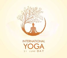 the international yoga day logo with a woman sitting in a lotus pose on top of a tree