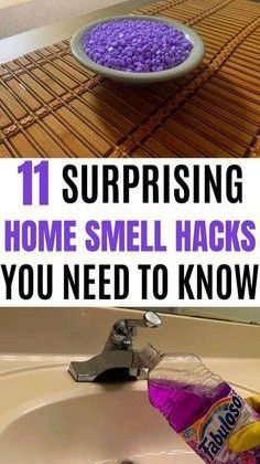 a sink that has some purple stuff in it and the caption says, 11 surprising home smell hacks you need to know