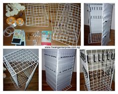 several pictures of different types of wire baskets on the floor and in front of each other