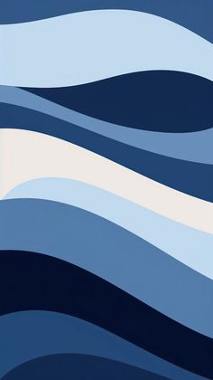 an abstract blue and white painting with wavy lines on the bottom half of each wave