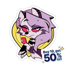 a sticker with an image of a wolf holding a cell phone and the text buy 10