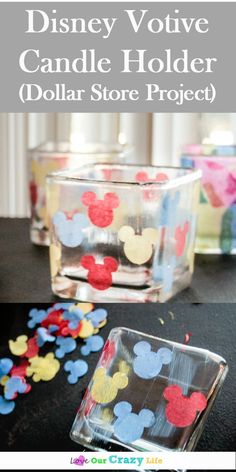 the disney votive candle holder dollar store project is easy to make and so fun for kids