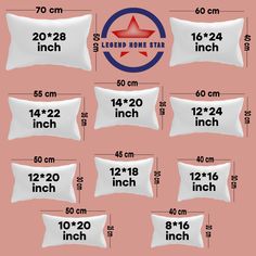 the size and measurements of pillows in different sizes