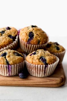 blueberry muffins stacked on top of each other