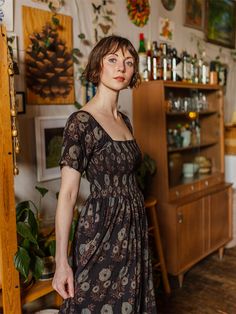 Teddy Midi Dress Fall Blossom - Fair Trade Dresses | Mata Traders Pretty Sleeves, Teddy Dress, Weather Clothes, Block Print Dress, Midi Dress Fall, House Dresses, Fair Trade Clothing, Madewell Dresses, Block Printing Fabric